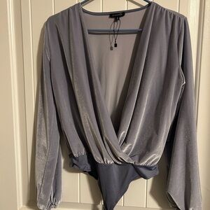 Dynamite Blue Velvet Long Sleeve Bodysuit